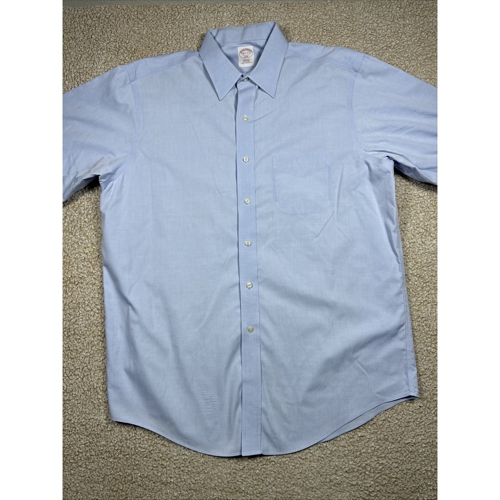 Brooks Brothers 346 Non-Iron Dress Shirt Mens 16.5 32/33 Solid Blue L/S